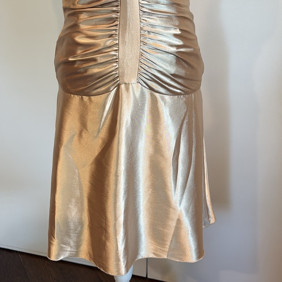 90’s Vintage Jessica McClintock Gold Halter Ruched Dress Marilyn Monroe Vibes - Picture 3 of 10